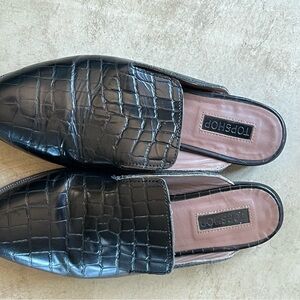 Topshop Black Crocodile-Embossed Leather Kingdom Women’s Loafers